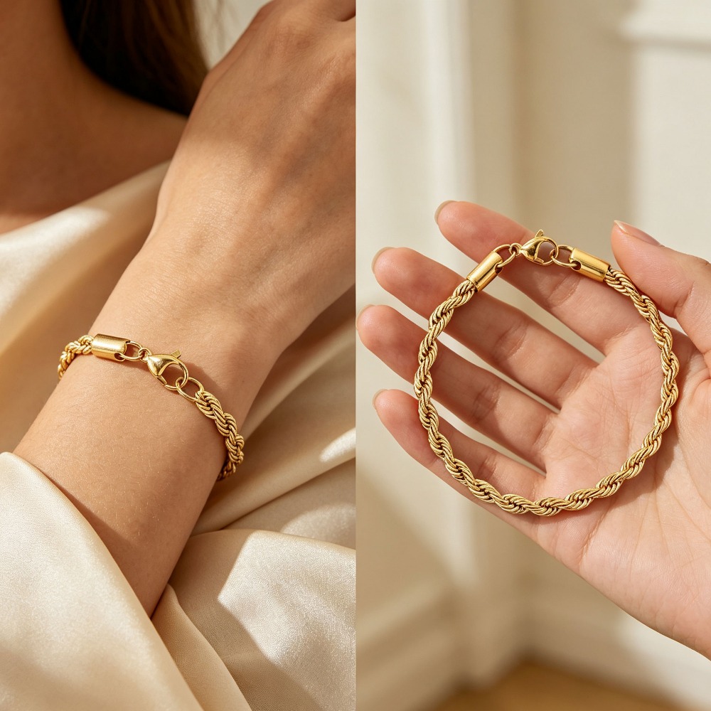 4MM 금도금 체인 팔찌 남녀공용 심플한 참 장식 웨딩 - Men Accessories Bracelet 리뷰 및 가격